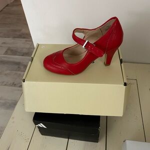 Women's Red Mary Jane Heel with Buckle Strap